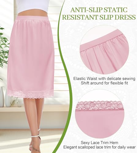 Image of Lovasy Women Satin Half Slips Lace Long Underskirt Anti Static Under Skirt Soft Slip Dress for Skirts Dresses S-3XL