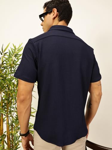 Image of Thomas Scott Men's | Solid | Half Sleeve | Slim Fit | Cotton Blend | Spread Collar | Casual Shirt