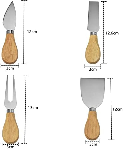 LAIYOHO 4 Pcs Cheese Shovel Stainless Steel Pizza Cutter Cheese Slicer with Wood Handle Cheese Fork Cheese Knives for Parties and Picnics