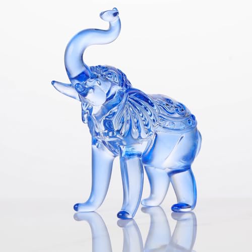 Image of Arikyrist Crystal Elephant Figurine, Glass Statue Gifts, Crystal Animals Collectible Tabletop Decoration Elephant Sculpture with Trunk Up (Blue)