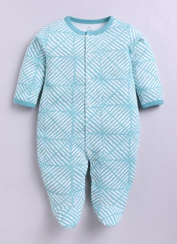 Image of BABY GO Baby Sleepsuit Pack of 3 | 100% Cotton Full Sleeve Footed Romper for Newborn Baby Boys & Girls | Front Open Snap Button Onesie Jumpsuit | Soft Breathable Nightwear