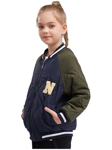 TiaoBug Kids Girls Boys Baseball Bomber Jacket Long Sleeve Zip Up Sweatshirt Fall Winter Warm Coat Outwear2
