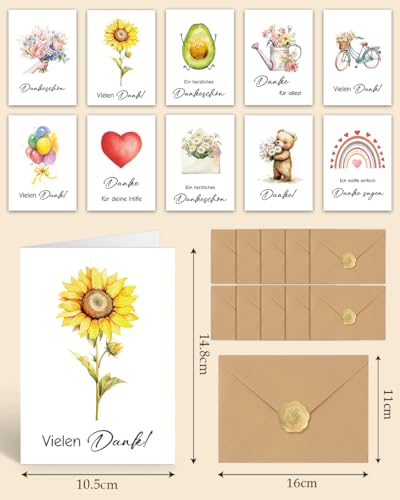 GluckGeschenk 10x Karte Danke Karte, Dankeskarten mit Umschlag, Hochwertig Dankeskarten Hochzeit, Abschiedskarte Kollegin Danke karten Lehrerin, Dankeschön Geschenke konfirmation Kommunion Taufe