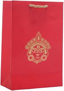 DESI BY DIL Goddess Durga Gift Bags - Set of 10 Diwali & Navratri Return Gift Bags (Red With Golden 9 x 6, 9 x 6)