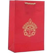 DESI BY DIL Goddess Durga Gift Bags - Set of 10 Diwali &amp; Navratri Return Gift Bags (Red With Golden 9 x 6, 9 x 6)