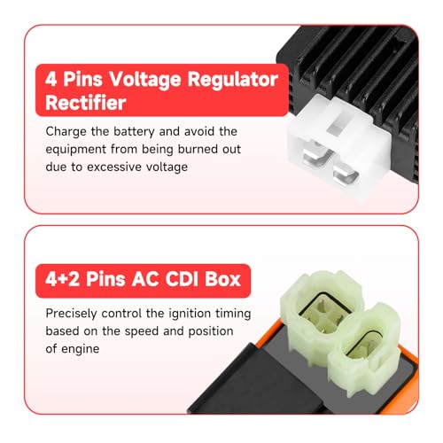 Image of GREHUA GY6 Ignition Coil CDI Box Starter Solenoid Relay Compatible with 150cc 50cc 125cc Tao tao Scooter Moped ATM50 Pony VIP Roketa Go Kart Pit Dirt Bike Parts with Voltage Regulator Rectifier Orange