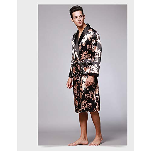 XinYiQu Roupão masculino de cetim de manga comprida com estampa de dragão, camisola de seda, quimono