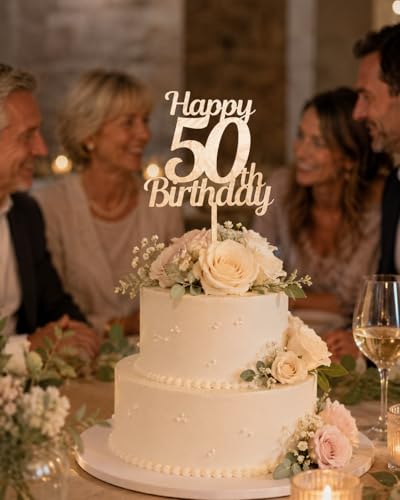 Pet-Jos Drewniany tort urodzinowy z motywem "Happy Birthday" z motywem urodzinowym, z nakładką na tort, figurka na tort, na imprezę, dekoracja drewniana