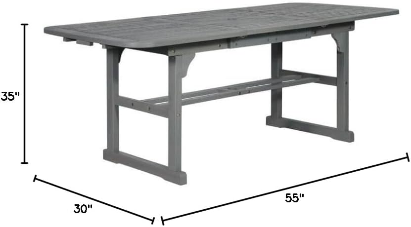 Outdoor Dining Table, Porch of Solid Acacia Wood, 30'' H X 35'' W X 55'' L. (Gray Wash)