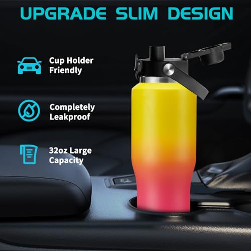 Image of 32oz Stainless Steel Water-Bottle with Straw -Keeps Cold 48h & Hot 24h, Insulated Water Bottles w /Strap Carrier Pouch & Boot, Travel Cup Fits in Car Cup Holder