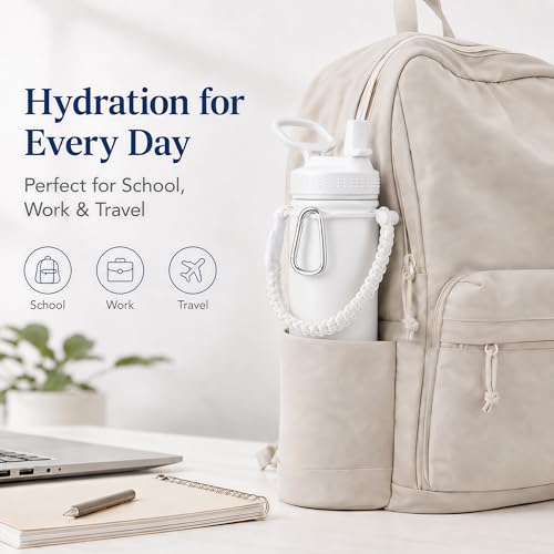 Image of mininoo 24 oz Insulated Stainless Steel Water Bottle with Straw, White