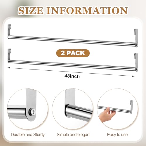 Threehoney 2 Pack Wire Shelving Garment Hanger Bar Wire Shelving Accessories Industrial Closet Clothes Rods for Home Retail Store(Silver,48 Inch) - Thumbnail 3