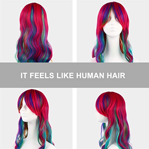 FRCOLOR Perucas Onduladas Coloridas Com Franja Gradiente Perucas de Cabelo Comprido Peruca Sintética