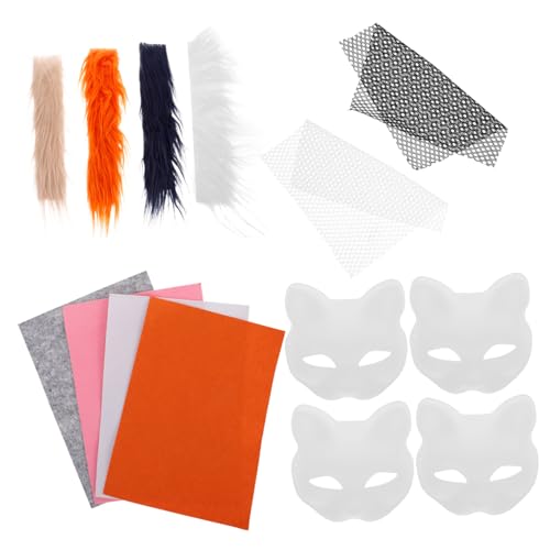 STOBAZA 1Set DIY Plush Unfinished Blank Masks for Halloween Crafting Cosplay Includes Masks Fluffy Strips Mesh Comfortable Eye Catching