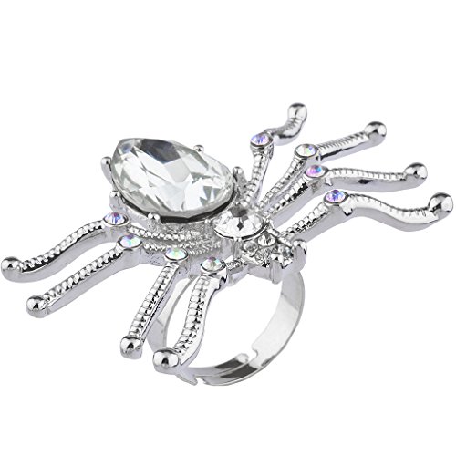 LUX ACCESSORIES Halloween Silver Tone Crystal Rhinestone Spider Ring