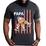 Personalized Papa Shirt with Kids Name Hands Flag, Poppy Shirt, Custom Papa Shirts for Men, Grandpa Gifts for Grandpa