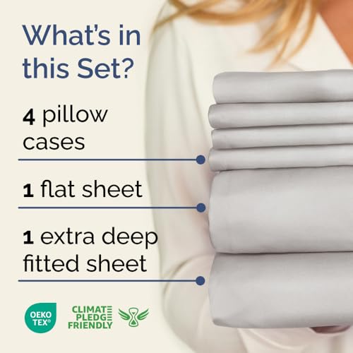 Image of Extra Deep King Sheet Set - 6 Piece Breathable Cooling Sheets - French Grey | Hotel Luxury Bed Sheets Set, Easy & Secure Fit, Ultra-Soft, Wrinkle & Fade Free, Comfy Sheets Set with Extra Deep Pockets