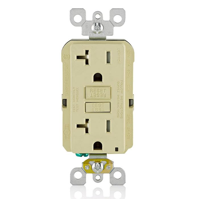 Image of Leviton GFCI Outlet, 20 Amp, Self Test, Tamper-Resistant with LED Indicator Light, Protection from Electric Shock and Electrocution, GFTR2-I, Ivory