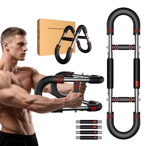 Upgraded Twister Arm Trainer, Adjustable Chest Workout Equipment, Portable Arm Exerciser for Upper Body Strength Training, Detachable Power Twister Bar for Home Gym Fitness (Red 30-130 lbs)