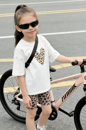 Image of Arshiner Girls Clothes Summer 2 Piece Outfits Drop Shoulder T-Shirts and Biker Shorts Kids Fashion Clothing Sets