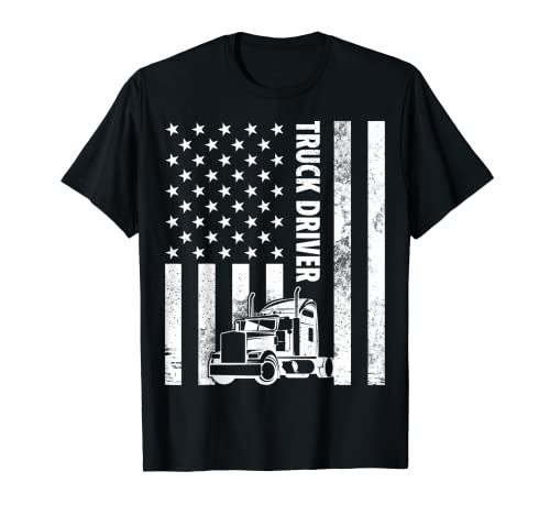 Camionero camionero vintage con bandera estadounidense Camiseta
