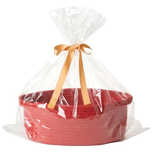 Image of 2-Pack Small Woven Gift Baskets Empty with Bags & Ribbons, Storage Basket for Father's Day for Dad, Baby Shower, Raffle, Birthday, Cute Organizer with Handles, 12 inchx8 inchx5 inch, Red