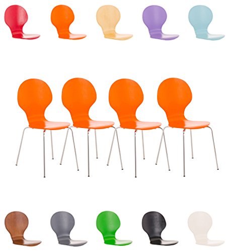 CLP Set De 4 Sillas De Comedor Apilable Diego I 4 Sillas De Conferencia con Asiento De Madera I 4 Sillas De Cocina con Base De Metal I Color: Naranja