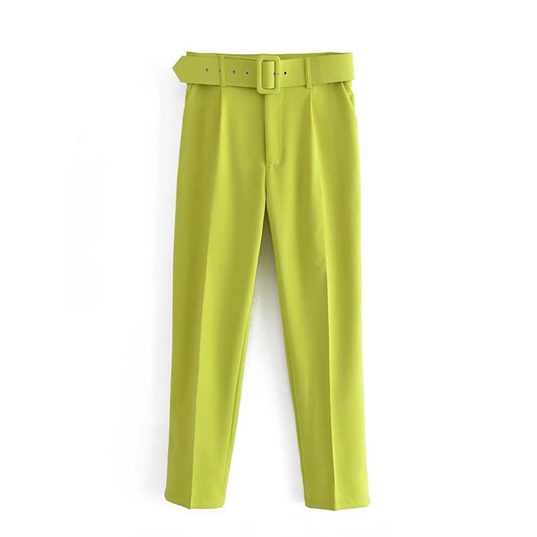 Conjunto de traje sólido para mujer, primavera, otoño, oficina, pantalones largos, pantalones ajustados con cinturón