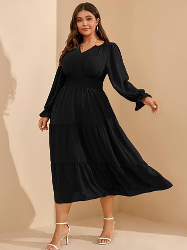 RWJ Womens Plus Size Fall Dress Long Sleeve V Neck Tiered A-Line Elegant Formal Casual Wedding Guest Maxi Dresses3