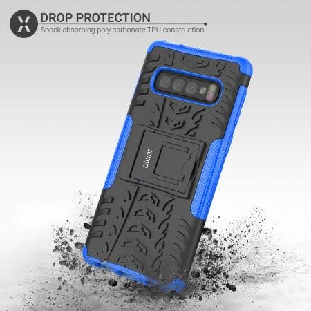 Olixar for Samsung Galaxy S10 Plus Protective Case - Shockproof Drop and Dual Layer with Kickstand - Tough Armour Cover Cases - Heavy Duty Protection - ArmourDillo - Blue