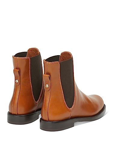 Womens Brown Pull Tab Goring Barrett Round Toe Block Heel Leather Booties 38.52