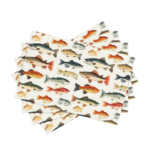 Sets de table double résistant chaleur : lot de 4 protections lavables poisson