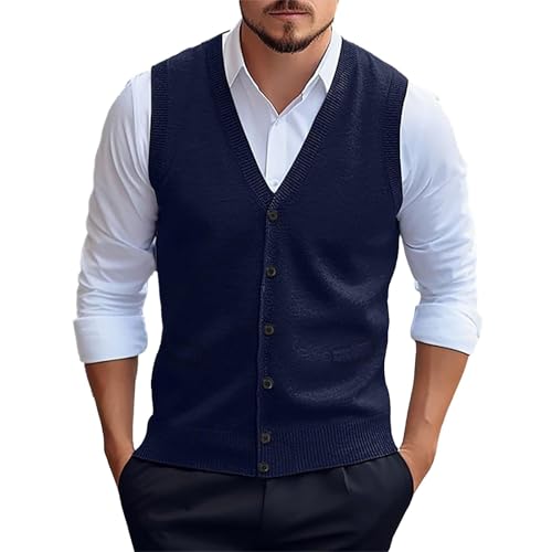 Mens Sweater Vest Button up with Pockets Sweater Vest, Wool Blend V-Neck Button Sleeveless Cardigan Vest Sweater