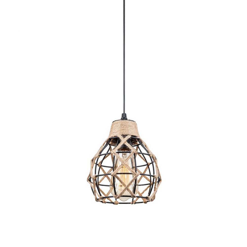 LANTANB Wrought Iron Hemp Rope Chandelier Lampshade, American Retro Style Ceiling Lighting, E27 Screw Single Head Decoration Pendant Lamp, Living Room Attic Porch Hanging Light