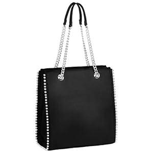 CRAZYCHIC – Dames Ketting Handtas – Tote Shopper Parel Klinknagels – PU Leer Schoudertas Rechthoekig – Middelgrote Boodschappentas – Vrouwen Meisje Mode – Zwart