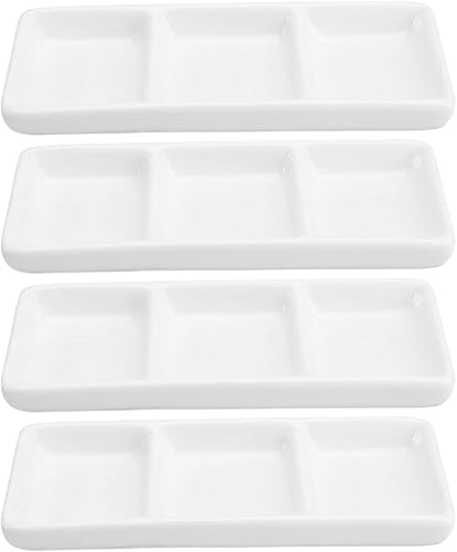 Yardwe Bandeja de cerámica blanca de 6 pulgadas, 3 compartimentos, bandeja rectangular para condimentos, platos de salsa divididos para restaurante