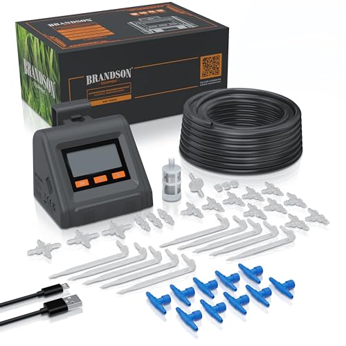 Brandson - automatisches Bewässerungssystem - Tröpfchenbewässerung mit Computer – Tropfbewässerungssystem – Set mit 45 Teilen – bis zu 10 Topfpflanzen - Bewässerungsanlage Garten Balkon Terrasse