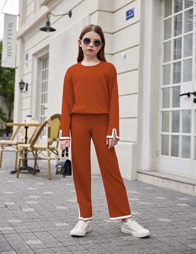 Image of Arshiner Girl's 2 Piece Outfits Long Sleeve Knit Pullover Sweater Tops Wide Leg Pants Casual Fall Sets Tracksuits