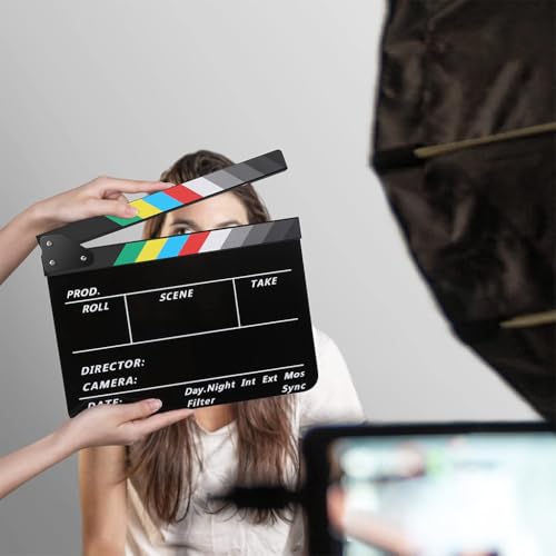 Image of ZIBUYU Movie Clap Board Stage Prop Acrylic Studio Camera Photography Director Film Clapper Board Clapboard Size - 10''x12(Black)
