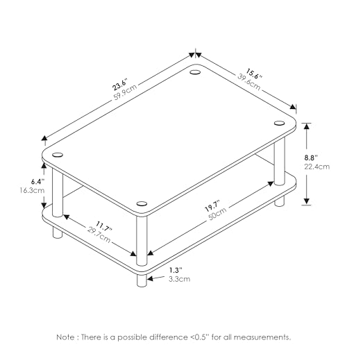 Image of Furinno JUST Toolless 2-Tier Modern Coffee Table with Open Shelf, Side Table, for Living Room, Bedroom, Home Office, Plain White