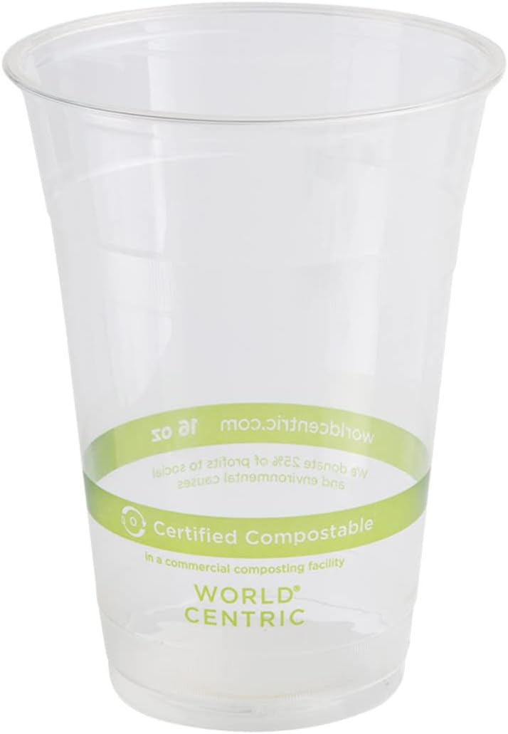 16 Oz. PLA Clear Corn Plastic Biodegradable Cold Cup (Pack of 50)