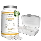 L-Carnitin, 320 Kapseln, 3000mg Tagesportion, 3 Monatsvorrat, inklusive Pillenbox, L-Carnitine hochdosiert Kapseln, 100% Vegan, beliebt bei der Diät, Abnehmen, Fettverbrennung, Fatburner