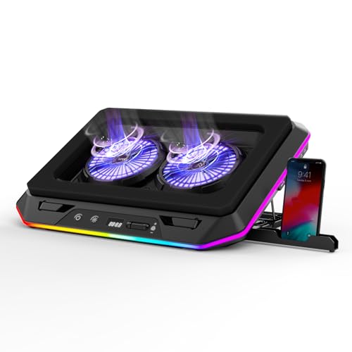 Image of Kreo Arctik Pro Laptop Cooler Pad Dual 125mm Fans, 3000 RPM, 7-Way Adjustable Cooling Pad with RGB Lighting, USB-C Powered, Built-in USB Hub (Arctik Pro)