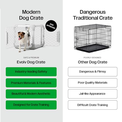 DIGGS Evolv Dog Crate - Slim, Durable Dog Kennel with Removable Ceiling Panel and Modular Design - Safe, Stylish, and Convenient (Ash, Medium)