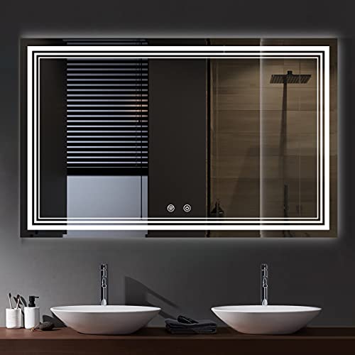 IOWVOE 48 x 30 Inch LED Mirror Bathroom Wall Mounted Vanity Mirror Anti-Fog Adjustable Color Temperature Makeup Mirror