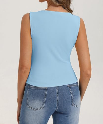 Image of Belle Poque Womens Button Down Tank Tops Ribbed Summer Vest Slim Fit Crop Going Out Tops Open Front Sleeveless Y2K Clothes