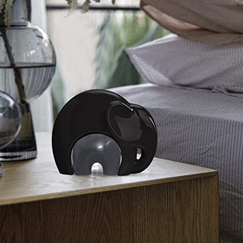 Image of SRJANA Home Decor Lucky Charm Elephant Mother & Child | Piano Finish Ceramic Figures - (Set of 2 Piece, Black and Grey)