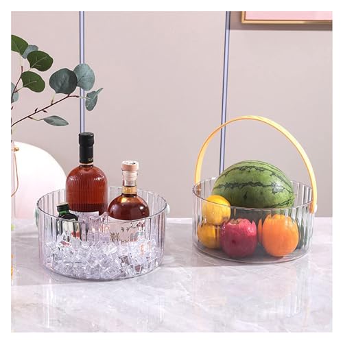 Refrigerador Balde de gelo transparente de plástico com alça, balde de gelo redondo para bar, vinho,