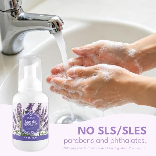 Image of ROMIIE ZOI Foaming Hand Soap, Lavender Scent, 4 fl oz Travel Size | Natural SLS-Free Formula, Gentle Moisturizing, Rich Creamy Foam, w / Compact Refillable Dispenser
