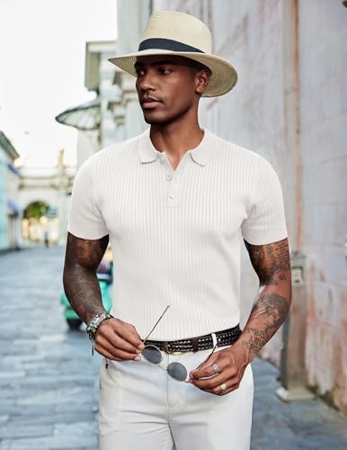 COOFANDY Mens Knit Polo Shirts Short Sleeve Button Down Shirt Textured Casual Summer Beach Shirts4
